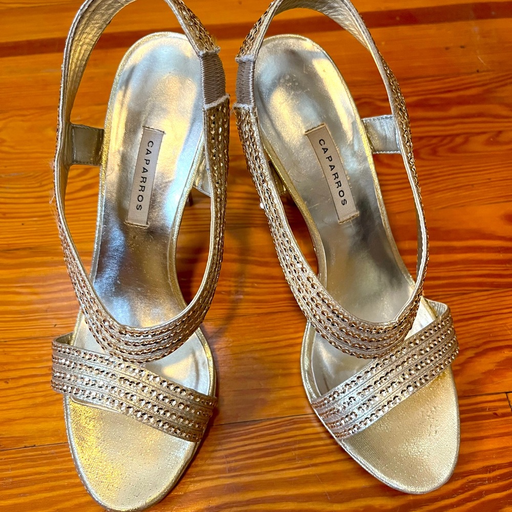 Gold open toe heel